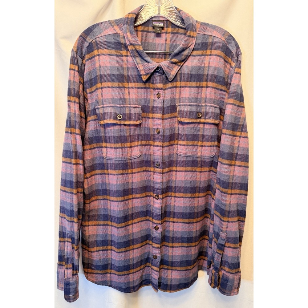 Patagonia Women's XL Long-Sleeve Fjord Flannel Shirt Pistil Purple Orange Plaid